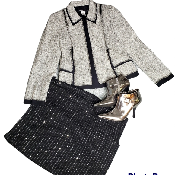 Chic Wool Blend Academia Eyelash Fringe Snap Blazer size 10 Jones NY - Picture 6 of 15